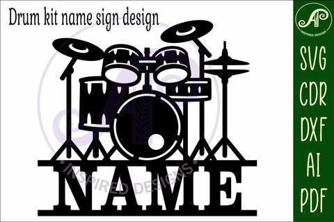 Drum kit name sign svg laser cut file SVG APInspireddesigns 