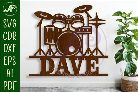 Drum kit name sign svg laser cut file SVG APInspireddesigns 