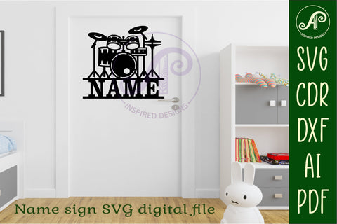 Drum kit name sign svg laser cut file SVG APInspireddesigns 