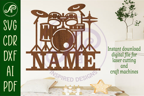 Drum kit name sign svg laser cut file SVG APInspireddesigns 