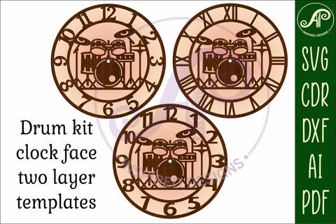 Drum kit wall clock laser cut files SVG APInspireddesigns 
