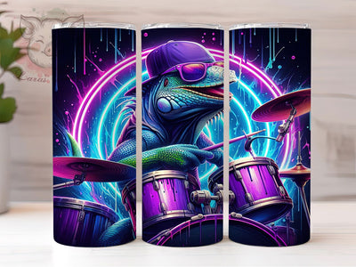 Drummer Iguana Reptile Music Tumbler Wrap, Reptile Music Design, Drummer Lizard Tumbler, 20oz Sublimation Wrap, Animal Music Tumbler, Lizard Drum Design, Digital Iguana Wrap Sublimation Lara' s Designs 