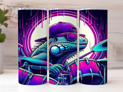 Drummer Iguana Reptile Music Tumbler Wrap, Reptile Music Design, Drummer Lizard Tumbler, 20oz Sublimation Wrap, Animal Music Tumbler, Lizard Drum Design, Digital Iguana Wrap Sublimation Lara' s Designs 
