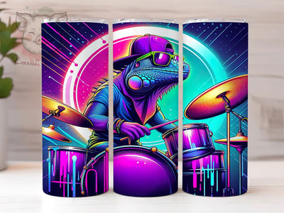 Drummer Iguana Reptile Music Tumbler Wrap, Reptile Music Design, Drummer Lizard Tumbler, 20oz Sublimation Wrap, Animal Music Tumbler, Lizard Drum Design, Digital Iguana Wrap Sublimation Lara' s Designs 
