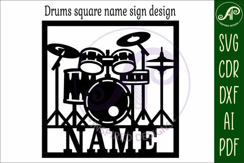 Drums name sign design for laser cutting or cards SVG APInspireddesigns 