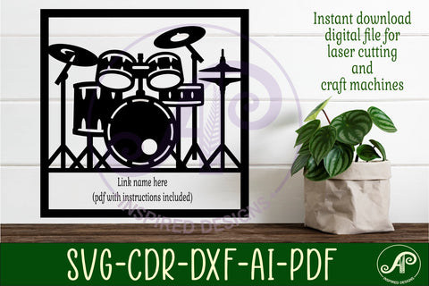 Drums name sign design for laser cutting or cards SVG APInspireddesigns 