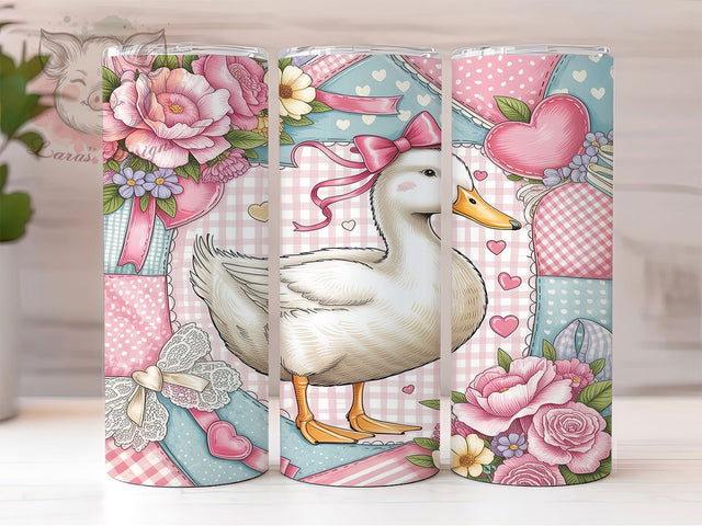 Duck Bow Floral Collage Glow 20oz Tumbler, Duck Motif, Bow Accent, Floral Collage, Glow Effect, Rustic Charm, Skinny Tumbler, Sublimation PNG Sublimation Lara' s Designs 