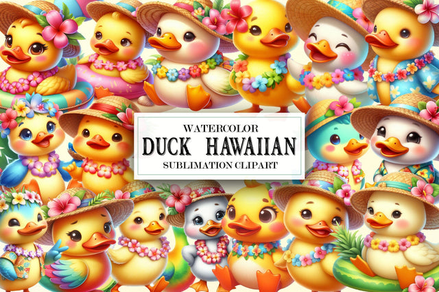 Duck Clipart, Hawaiian Clipart, Tropical Sublimation SVGista 