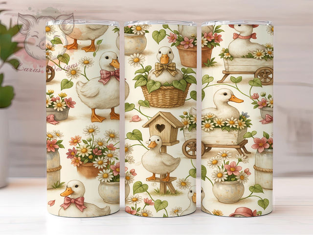 Duck Daisy Basket Glow 20oz Tumbler, Duck Motif, Daisy Flower, Basket Design, Glow Effect, Rustic Charm, Skinny Tumbler, Sublimation PNG Sublimation Lara' s Designs 