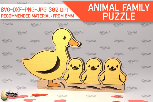 Duck Family Puzzle Laser Cut. Animals Puzzle SVG SVG Evgenyia Guschina 