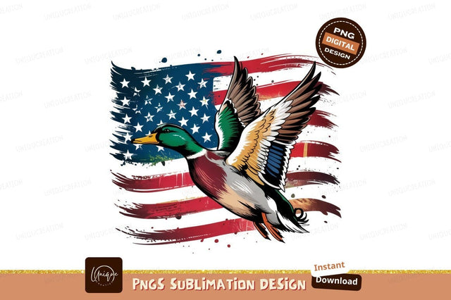 Duck Flying With American Flag Backdrop Sublimation Designangry 