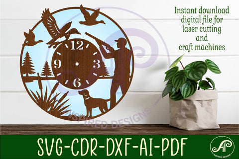 Duck hunting clock wall clock laser cut files SVG APInspireddesigns 