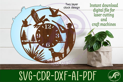 Duck hunting clock wall clock laser cut files SVG APInspireddesigns 
