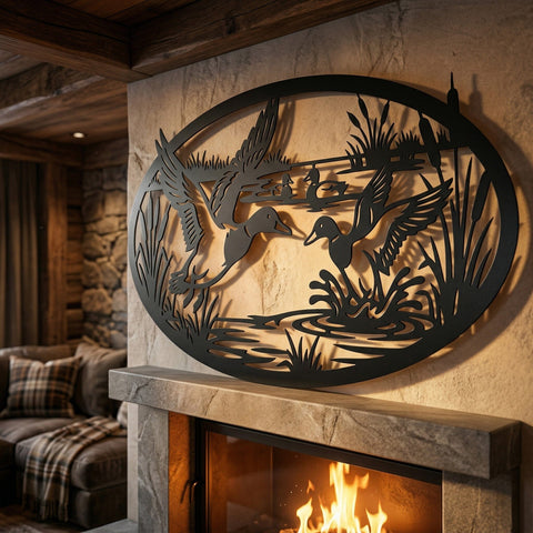 Duck Hunting Metal Sign SVG | Duck Scene Plasma CNC File | Hunting Wall Art DXF Eps Png | Laser Cut Waterfowl Design | Rustic Cabin Decor SVG HappyDesignStudio 