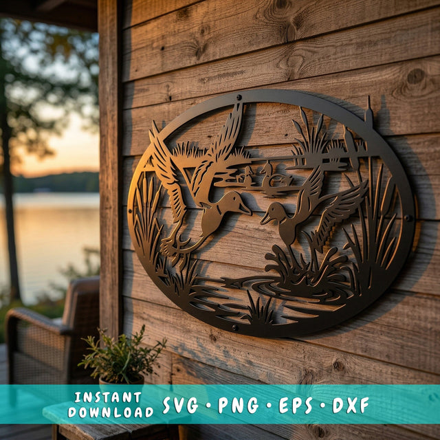 Duck Hunting Metal Sign SVG | Duck Scene Plasma CNC File | Hunting Wall Art DXF Eps Png | Laser Cut Waterfowl Design | Rustic Cabin Decor SVG HappyDesignStudio 