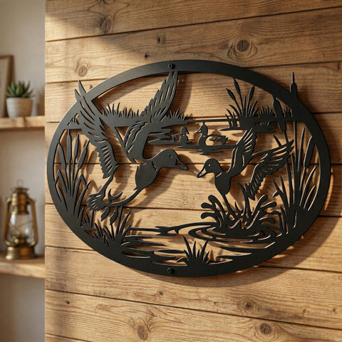 Duck Hunting Metal Sign SVG | Duck Scene Plasma CNC File | Hunting Wall Art DXF Eps Png | Laser Cut Waterfowl Design | Rustic Cabin Decor SVG HappyDesignStudio 