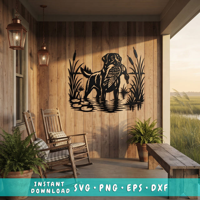 Duck Hunting Scene Laser SVG | Hunting Metal Wall Art DXF | Labrador with Duck Laser Cut File | CNC Plasma Cut Svg | Rustic Outdoor Decor SVG HappyDesignStudio 