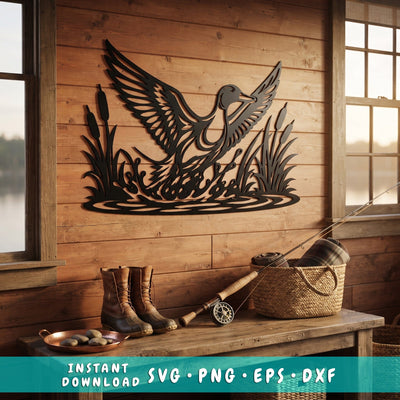 Duck Landing Water Laser SVG | Duck in Marsh DXF | Waterfowl Plasma CNC Cut File | Laser Cut Svg | Hunting Decor | Cnc Metal Art SVG HappyDesignStudio 