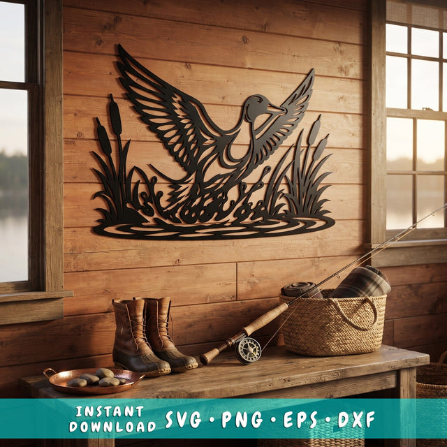 Duck Landing Water Laser SVG | Duck in Marsh DXF | Waterfowl Plasma CNC Cut File | Laser Cut Svg | Hunting Decor | Cnc Metal Art SVG HappyDesignStudio 