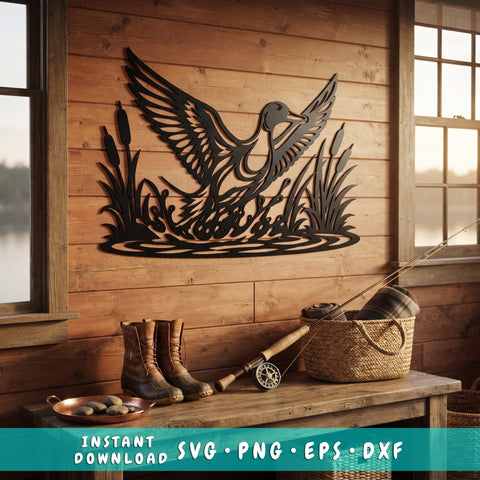 Duck Landing Water Laser SVG | Duck in Marsh DXF | Waterfowl Plasma CNC Cut File | Laser Cut Svg | Hunting Decor | Cnc Metal Art SVG HappyDesignStudio 