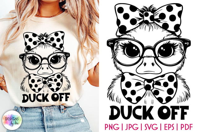 Duck Off Sarcastic SVG, Funny Duck with Polka Dot Bow Print SVG Designs by Ira 