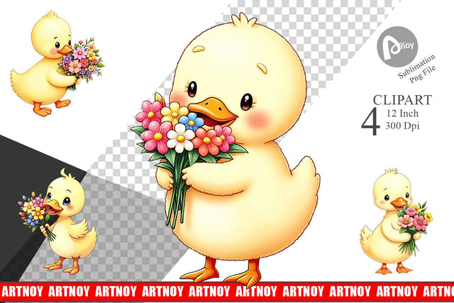 Duck Spring Bouquet Clipart Sublimation artnoy 