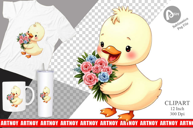 Duck Spring Bouquet Clipart Sublimation artnoy 