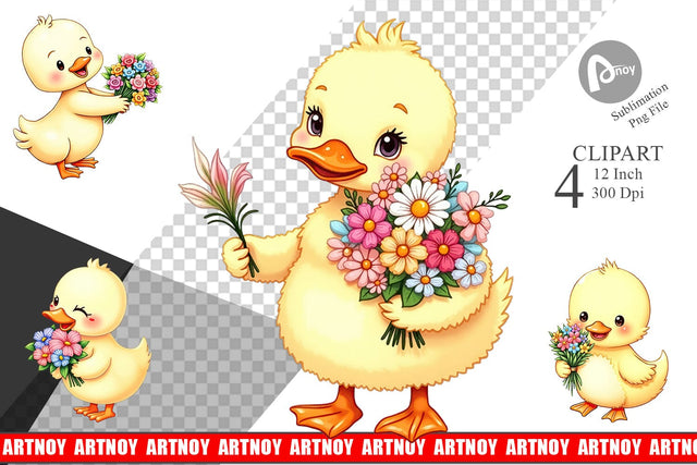 Duck Spring Bouquet Clipart Sublimation artnoy 