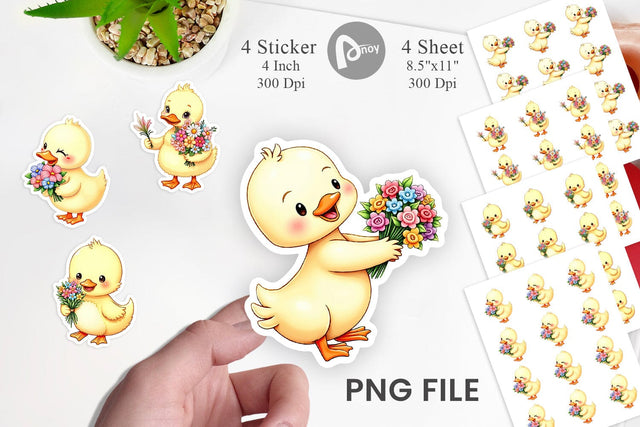 Duck Spring Bouquet Sticker Sublimation artnoy 