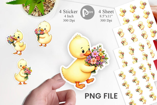 Duck Spring Bouquet Sticker Sublimation artnoy 