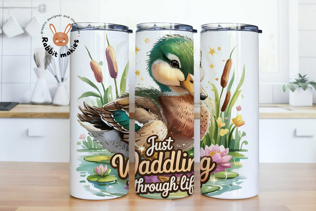 Duck Tumbler Wrap PNG Cute Flower, Cute Duck Animal Lover 20Oz Skinny Tumbler Sublimation Design Sublimation Rabbitmakies 