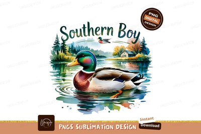 Duck Watercolor Painting Tranquil Lake Scene Sublimation Designangry 