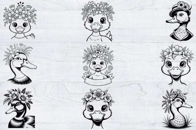 Duck With Flowers Svg Bundle, Cute Duck Svg, Cute Bird Svg SVG Creativeart88 