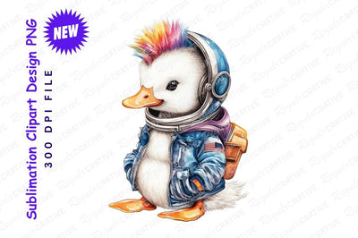 Duckling astronaut with punk hair clipart png Sublimation Regulrcrative 