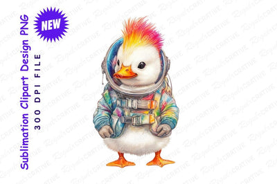 Duckling astronaut with rainbow mohawk clipart png Sublimation Regulrcrative 