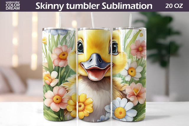 Duckling Flowers Tumbler | Cute Animals Flowers Tumbler Wrap Sublimation WatercolorColorDream 