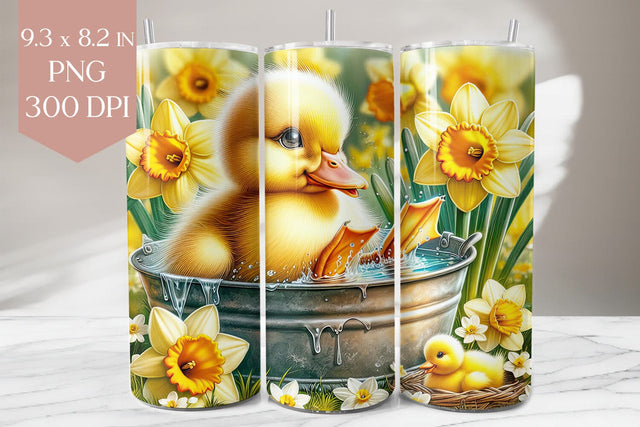 Duckling Tumbler PNG, Spring Daffodil 20oz Wrap Design Sublimation BijouBay 