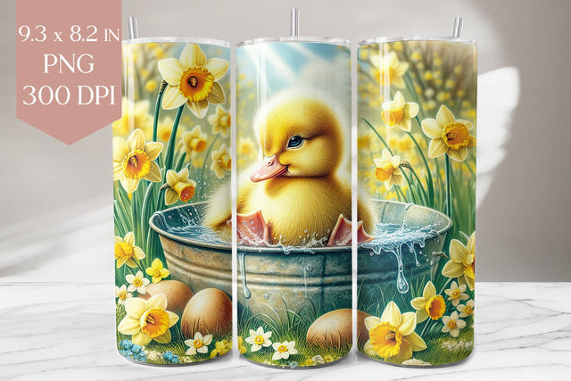 Duckling Tumbler PNG, Spring Daffodil Wrap Sublimation BijouBay 