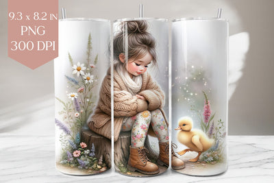 Duckling Tumbler Wrap PNG, Girl and Duck Sublimation Sublimation BijouBay 