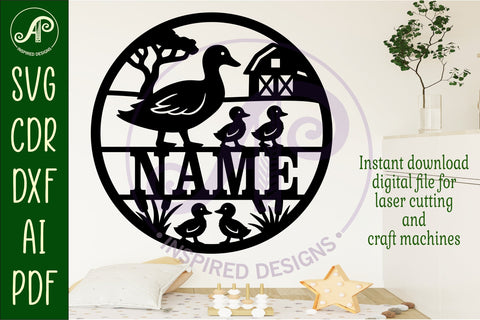 Ducks on the farm name sign design for laser cutting SVG APInspireddesigns 