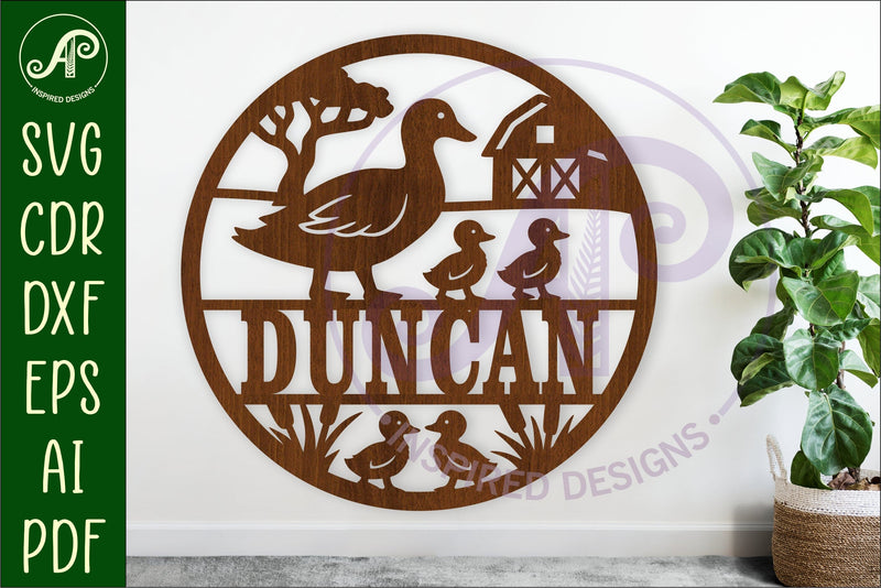 Ducks on the farm name sign design for laser cutting SVG APInspireddesigns 