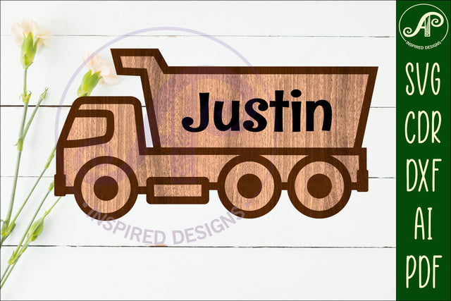 Dump truck outline construction vehicle name sign SVG APInspireddesigns 