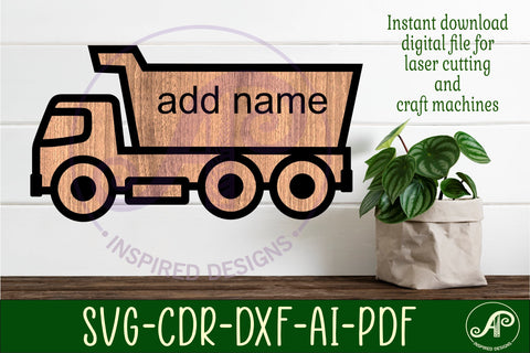 Dump truck outline construction vehicle name sign SVG APInspireddesigns 