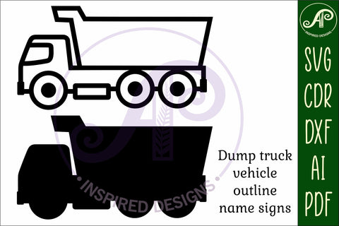 Dump truck outline construction vehicle name sign SVG APInspireddesigns 