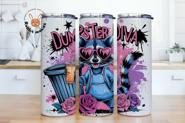 Dumpster Diva Stay Trashy Raccoon 20 oz Skinny Tumbler Sublimation Design Digital Download PNG Funny Raccoon Tumbler Wrap Sublimation Rabbitmakies 