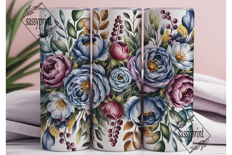 Dusty Blue Burgundy Rose Tumbler Wrap Sublimation sassyprint 