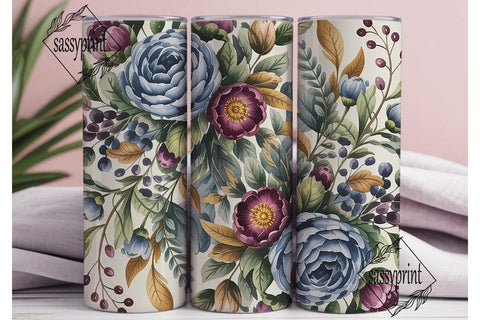 Dusty Blue Burgundy Rose Tumbler Wrap Sublimation sassyprint 