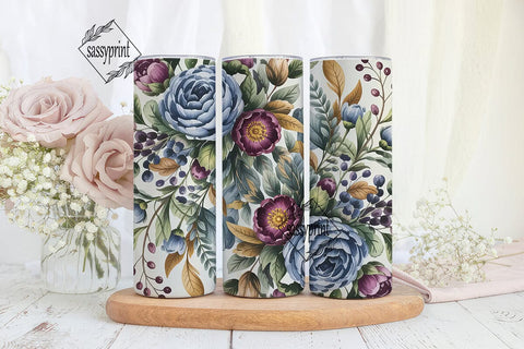 Dusty Blue Burgundy Rose Tumbler Wrap Sublimation sassyprint 