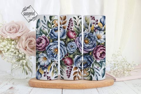 Dusty Blue Burgundy Rose Tumbler Wrap Sublimation sassyprint 