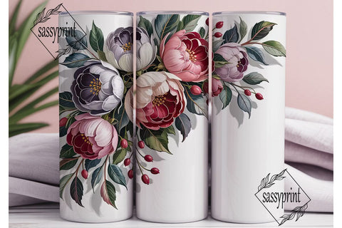 Dusty Rose Floral 20oz Tumbler Wrap Sublimation sassyprint 